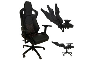 Κάθισμα Bucket Rs Gaming Chair Δερματίνη - Suede Μαύρο Με Κόκκινες Ραφές Καπιτονέ 1 Τεμάχιο Carner 2039