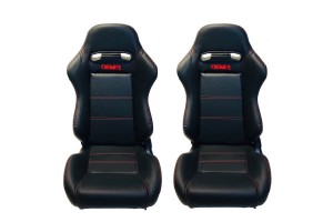 Καθίσματα Bucket Zeus Δερματίνη Μαύρο Με Κόκκινες Ραφές Και Logo Carner Ζευγάρι 2 Τεμαχίων