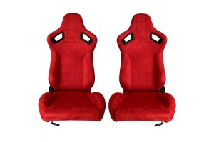 Καθίσματα Bucket R8 Suede Alcantara Κόκκινο Ζευγάρι 2 Τεμαχίων
