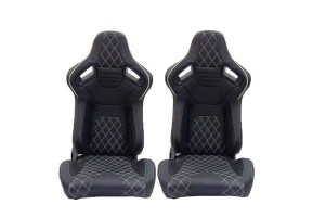 Καθίσματα Bucket R8 Δερματίνη Μαύρα Με Άσπρες Ραφές Καπιτονέ Ζευγάρι 2 Τεμαχίων