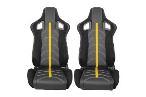 Καθίσματα Bucket Rs Performance Δερματίνη / Αλκαντάρα / ΎφασμαΜαύρα Με Κίτρινη Γραμμή Ζευγάρι 2 Τεμαχίων