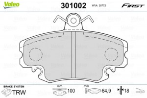 Valeo Σετ τακάκια, Δισκόφρενα - 301002