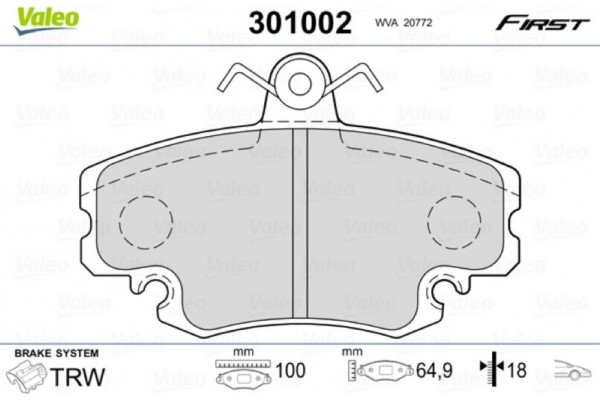 Valeo Σετ τακάκια, Δισκόφρενα - 301002