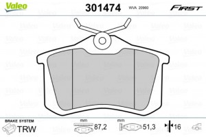 Valeo Σετ τακάκια, Δισκόφρενα - 301474