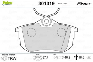 Valeo Σετ τακάκια, Δισκόφρενα - 301319