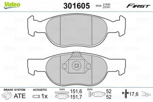 Valeo Σετ τακάκια, Δισκόφρενα - 301605