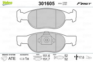 Valeo Σετ τακάκια, Δισκόφρενα - 301605