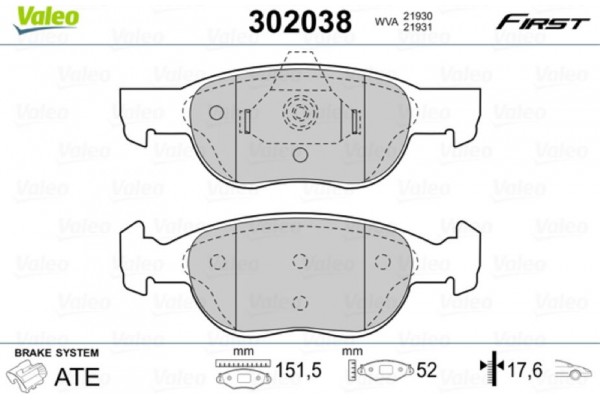 Valeo Σετ τακάκια, Δισκόφρενα - 302038