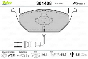 Valeo Σετ τακάκια, Δισκόφρενα - 301408