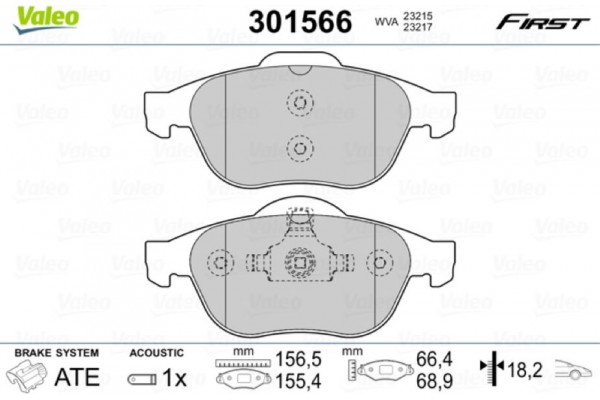 Valeo Σετ τακάκια, Δισκόφρενα - 301566