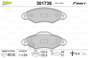 Valeo Σετ τακάκια, Δισκόφρενα - 301736