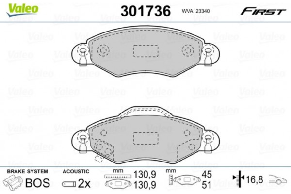 Valeo Σετ τακάκια, Δισκόφρενα - 301736