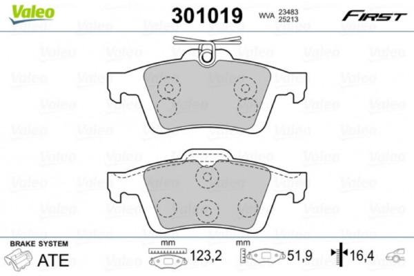 Valeo Σετ τακάκια, Δισκόφρενα - 301019