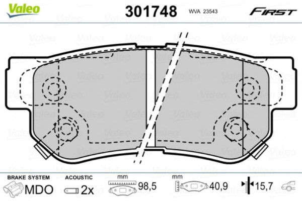Valeo Σετ τακάκια, Δισκόφρενα - 301748