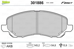Valeo Σετ τακάκια, Δισκόφρενα - 301886