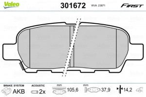 Valeo Σετ τακάκια, Δισκόφρενα - 301672