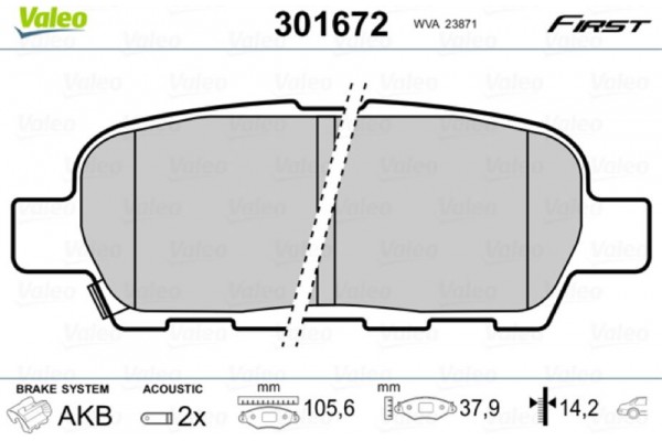 Valeo Σετ τακάκια, Δισκόφρενα - 301672