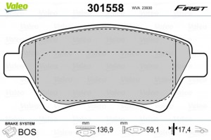 Valeo Σετ τακάκια, Δισκόφρενα - 301558