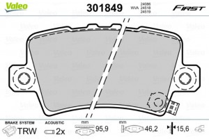 Valeo Σετ τακάκια, Δισκόφρενα - 301849
