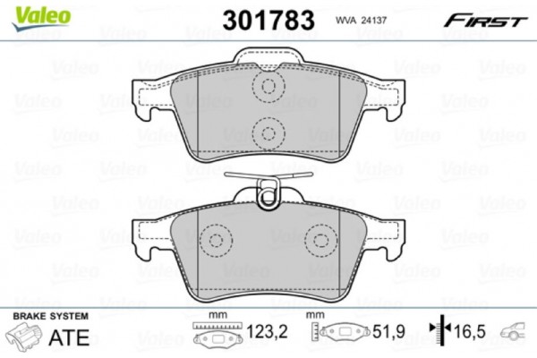 Valeo Σετ τακάκια, Δισκόφρενα - 301783