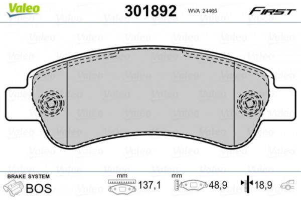 Valeo Σετ τακάκια, Δισκόφρενα - 301892