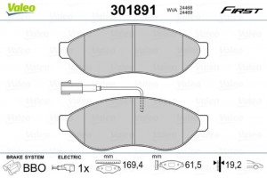 Valeo Σετ τακάκια, Δισκόφρενα - 301891