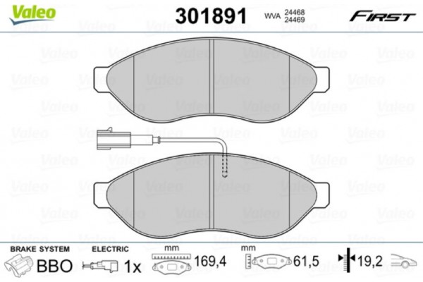 Valeo Σετ τακάκια, Δισκόφρενα - 301891