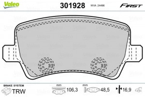 Valeo Σετ τακάκια, Δισκόφρενα - 301928