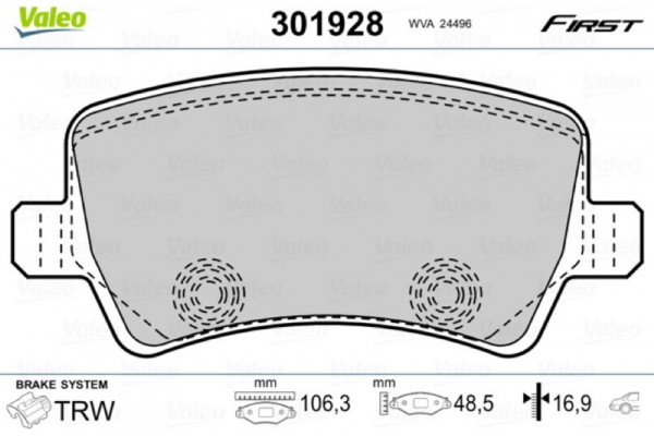 Valeo Σετ τακάκια, Δισκόφρενα - 301928