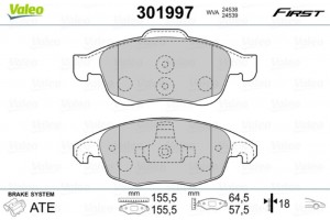 Valeo Σετ τακάκια, Δισκόφρενα - 301997