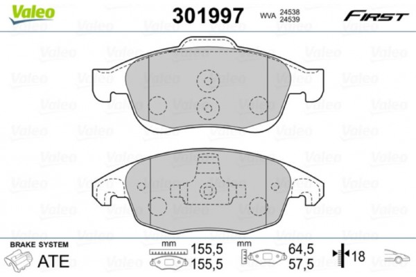 Valeo Σετ τακάκια, Δισκόφρενα - 301997