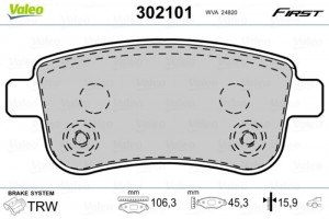 Valeo Σετ τακάκια, Δισκόφρενα - 302101