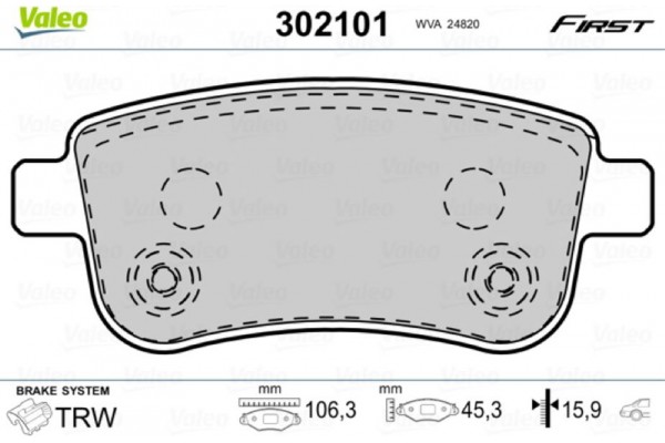Valeo Σετ τακάκια, Δισκόφρενα - 302101