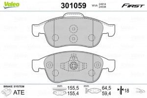 Valeo Σετ τακάκια, Δισκόφρενα - 301059