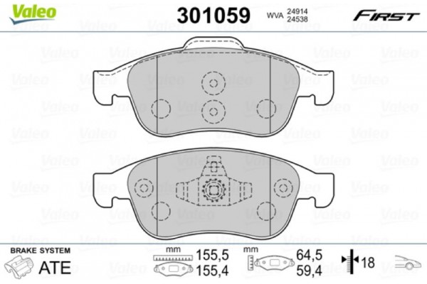 Valeo Σετ τακάκια, Δισκόφρενα - 301059