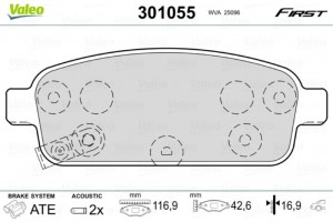 Valeo Σετ τακάκια, Δισκόφρενα - 301055