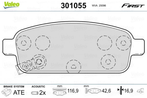 Valeo Σετ τακάκια, Δισκόφρενα - 301055