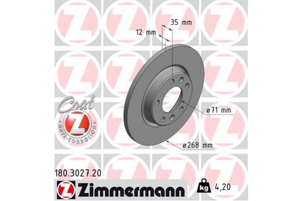 ZIMMERMANN COAT Z 180.3027.20 Δισκόπλακα 268x12mm